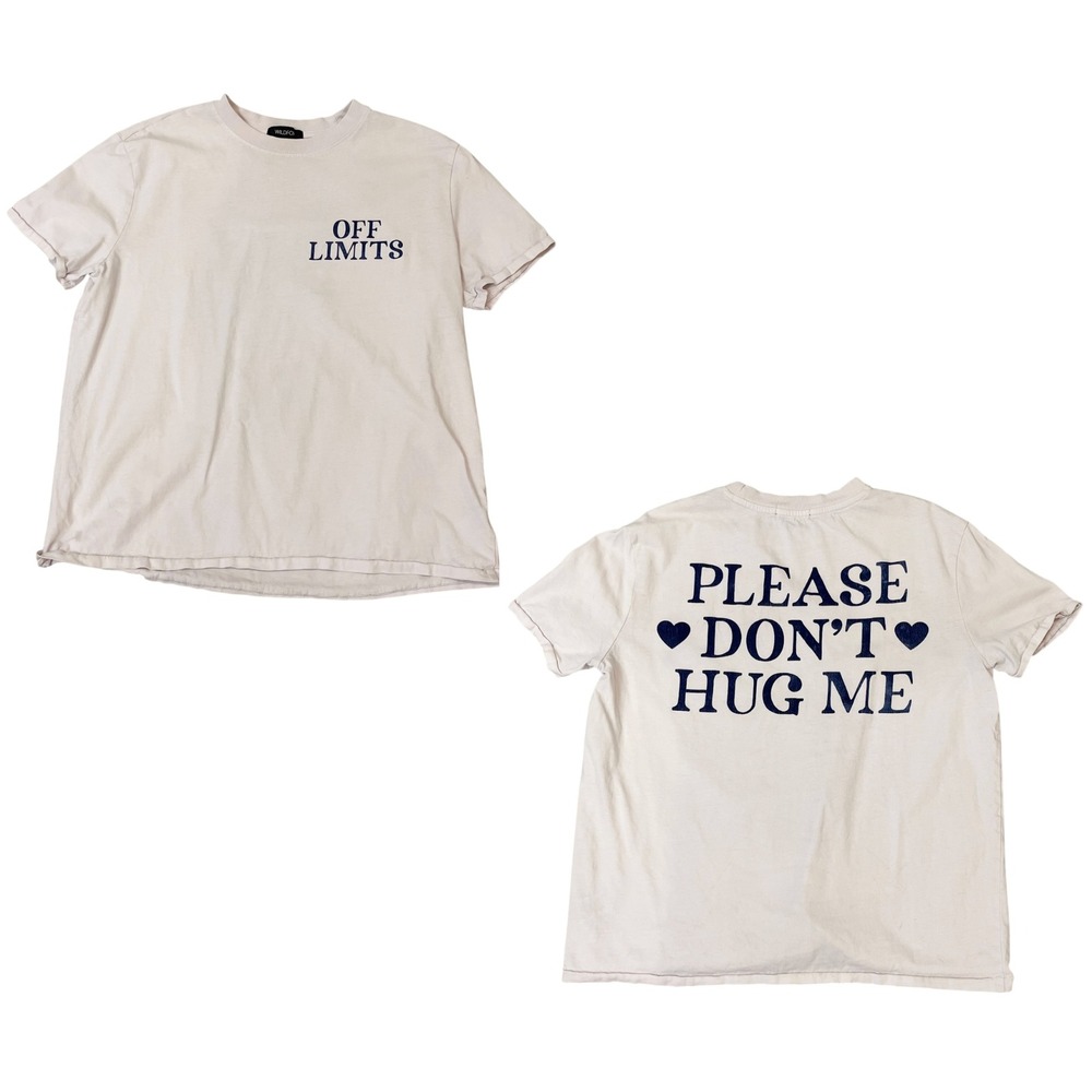 Wildfox Off Limits Please Don't Hug Me Graphic T-Shirt Light Pink Cotton SMALL